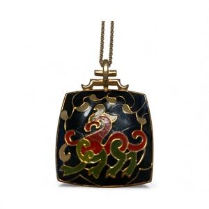 Alice Caviness Pendant Necklace Dragon Vintage Asian Goldtone Chain Signed
